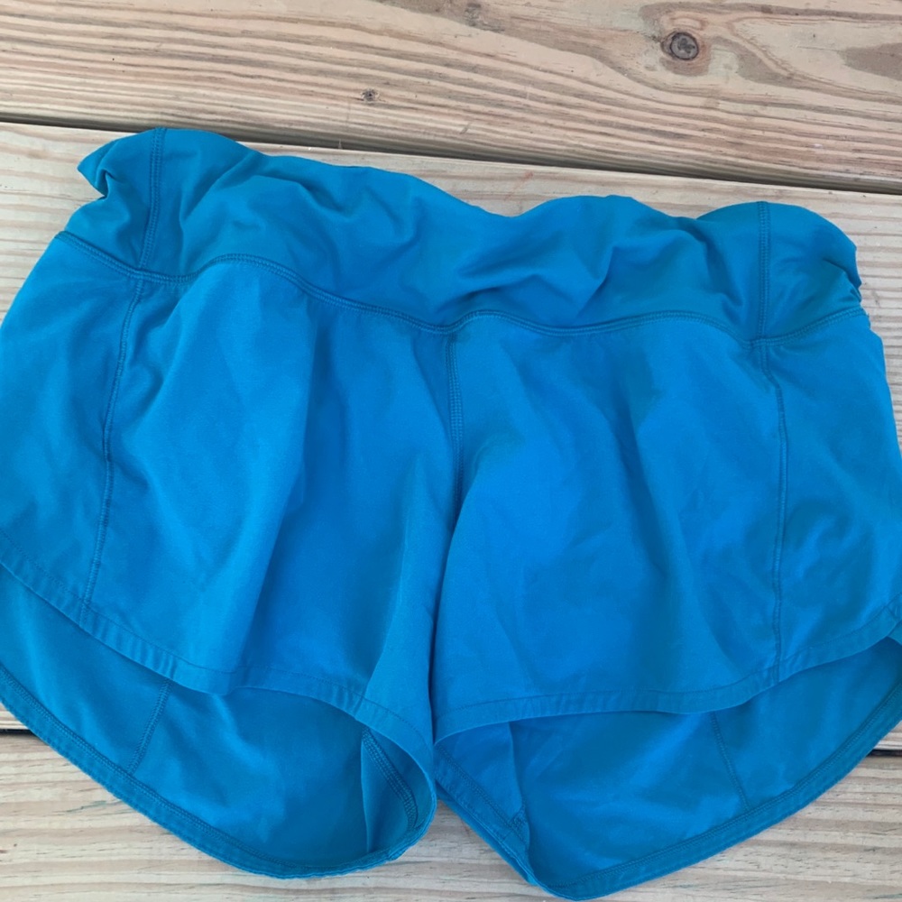 LULULEMON TEAL SPEED UP SHORTS SIZE 8 LONG (4”)